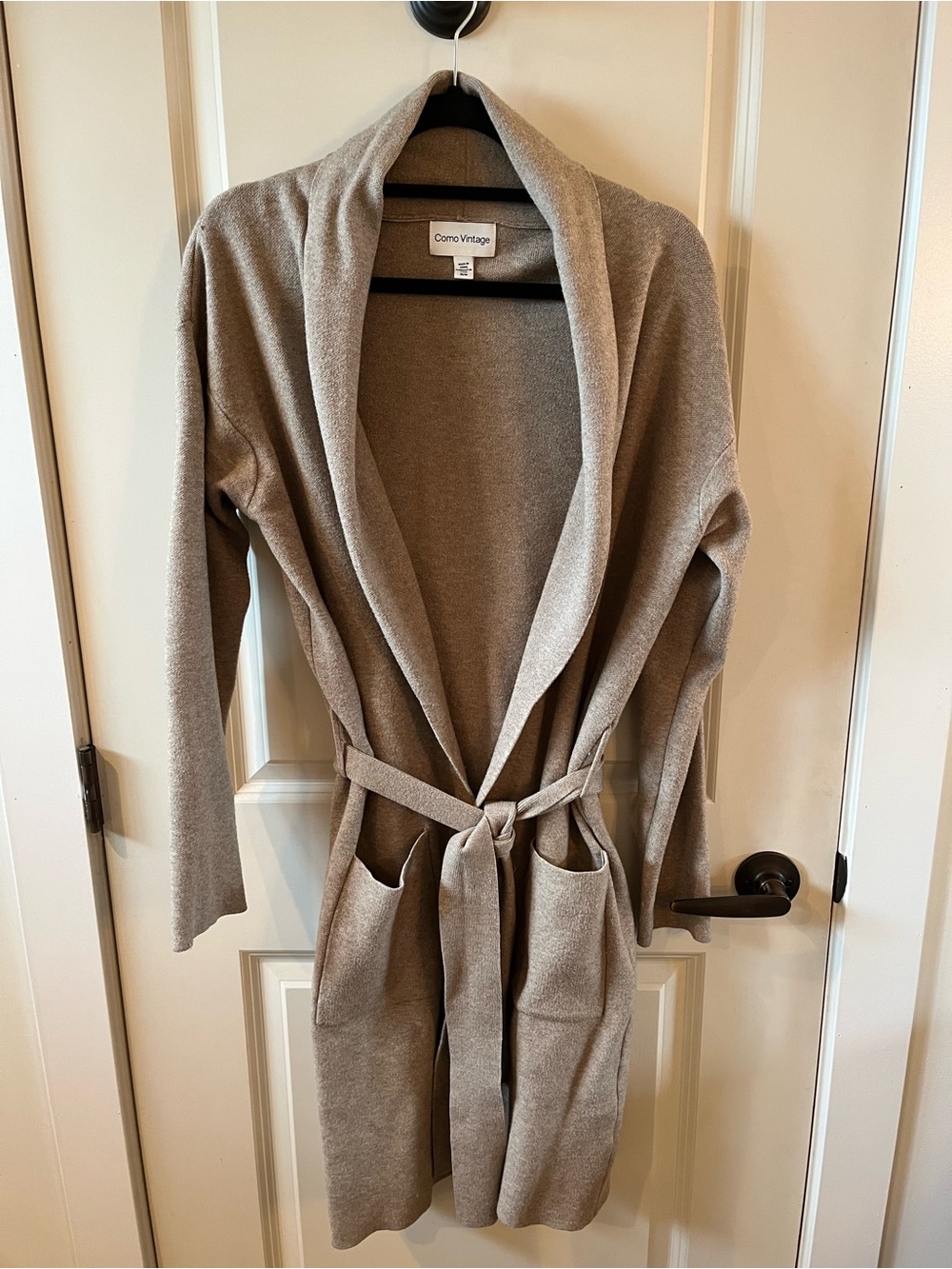 Como Vintage Taupe Belted Open-Front Cardigan